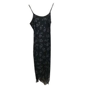Mirrors Dress Womens Medium Black Glitter Floral Maxi Tank Handkerchief Hem USA